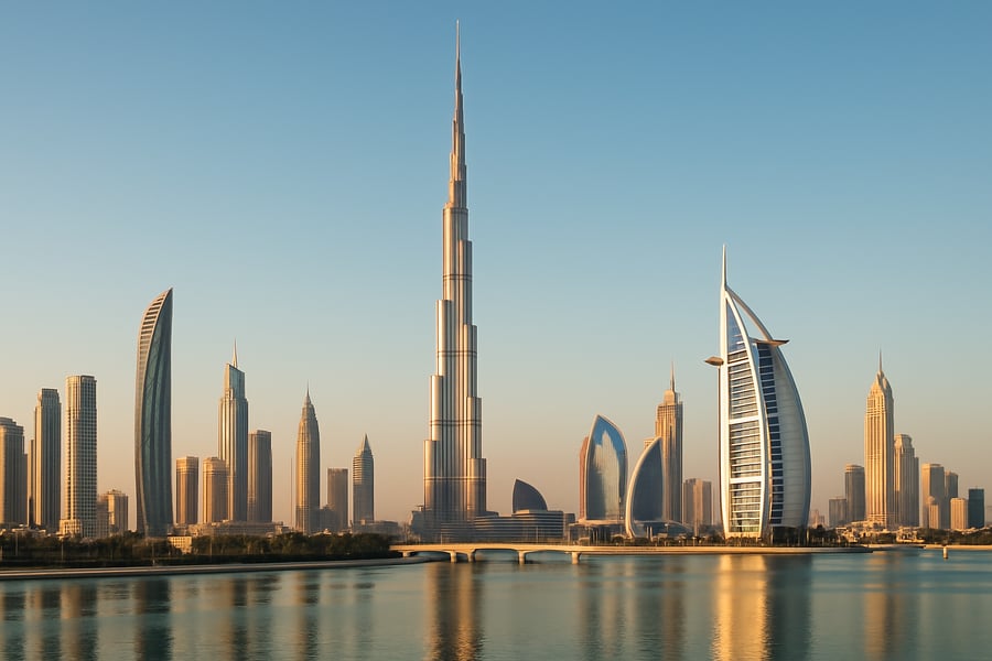 Dubai skyline with iconic landmarks